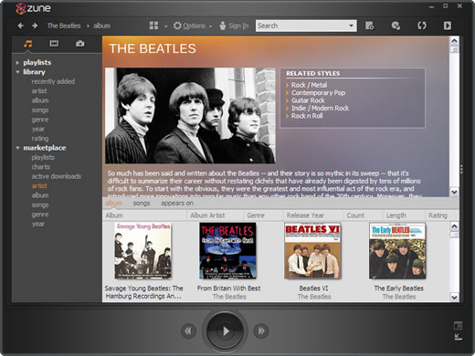 Los Beatles en Zune Marketplace