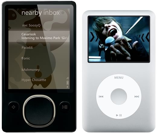 Comparación tamaño zune vs iPod