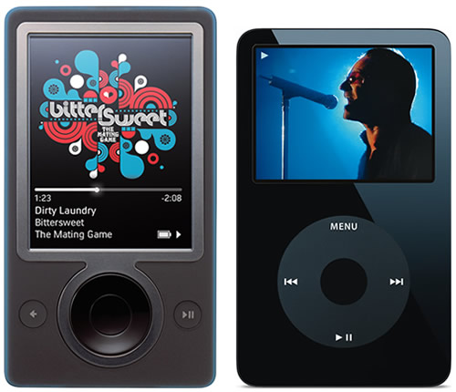 Comparación tamaño zune vs iPod