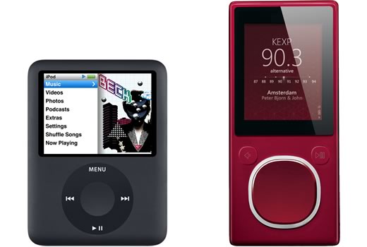 Comparación tamaño zune vs iPod