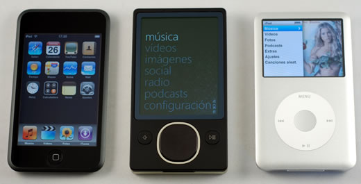 Comparativa fotográfica: Zune, iPod classic y iPod touch