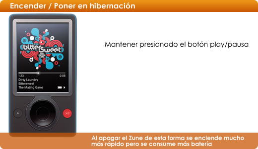 Combinaciones de botones en el Zune