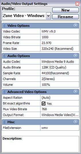 barra avanzada Cucusoft Zune Video Converter