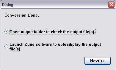 Pregunta al finalizar Cucusoft Zune Video Converter