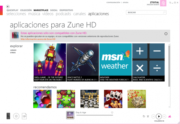 Zune HD aplicaciones