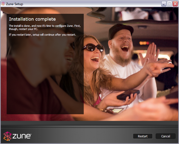 Fin de la instalación del Software Zune