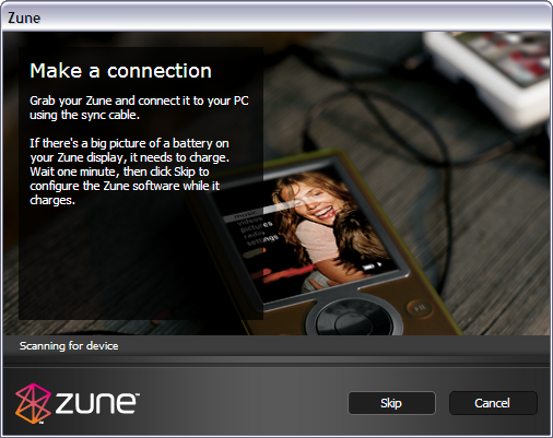 Conectando con el dispositivo Zune