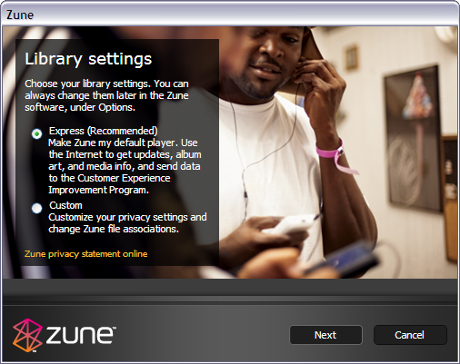 Configuración de la biblioteca Zune